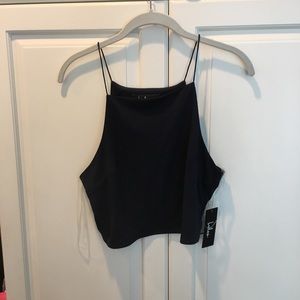Cropped navy blue top with open back